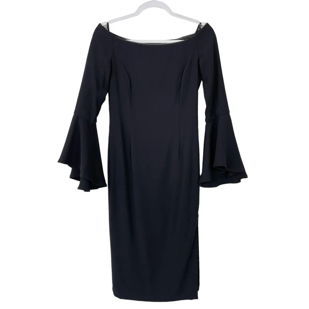 Bardot Arabella Bodycon Flounce Sleeve Black Dress US 4 Cocktail Wedding Party - Picture 2 of 10